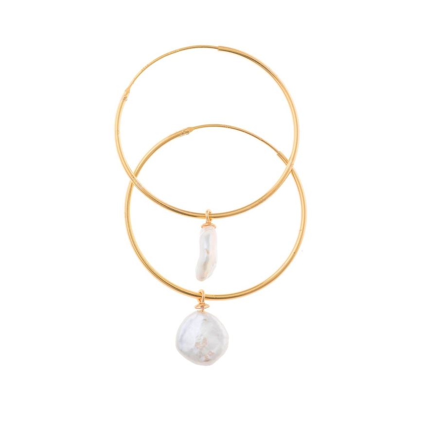 Foto de Pendientes plata chapado dorado aro perla barroca