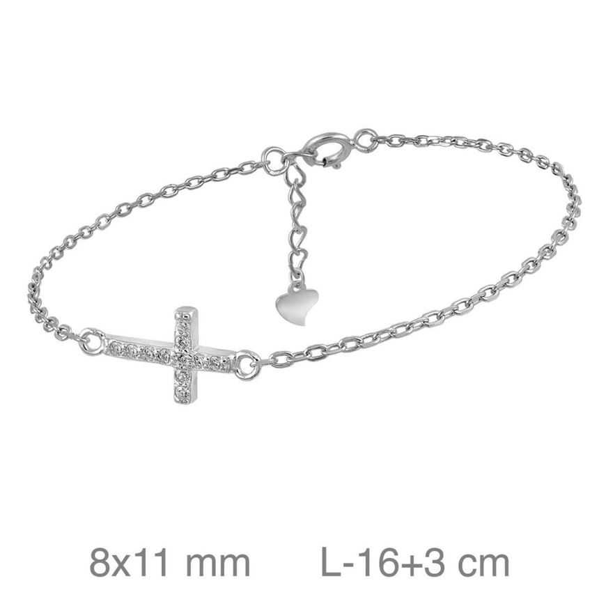 Foto de Pulsera plata baño rodio cruz circonitas