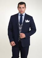 Foto de Traje con chaleco azul marino y cuadros reversible slim fit
