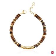 Foto de Pulsera de acero con baño dorado y ojo de tigre