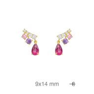 Foto de Pendientes en plata baño oro con circonitas tonos malva y fucsia