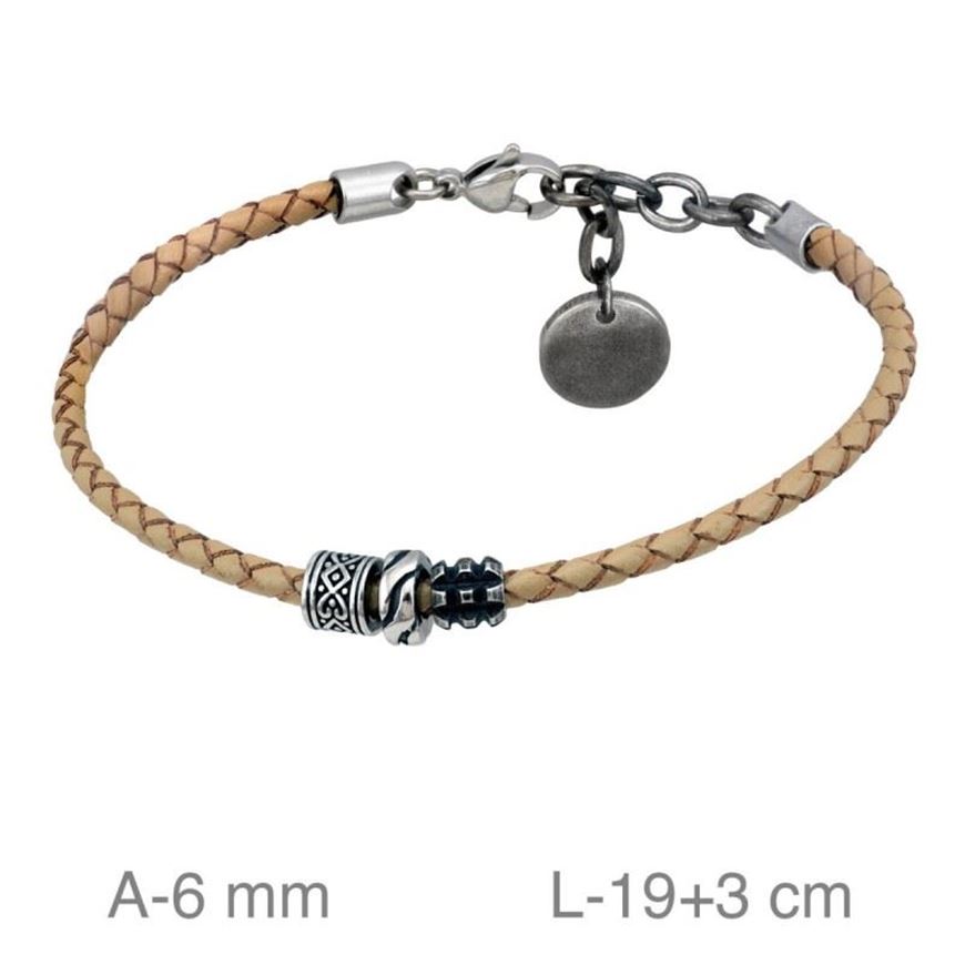 Foto de Pulsera de cuero beige con detalles en acero