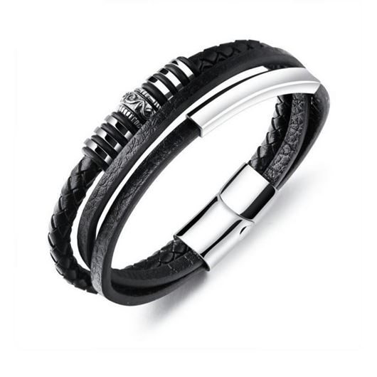 Foto de Pulsera triple de cuero con motivos en acero