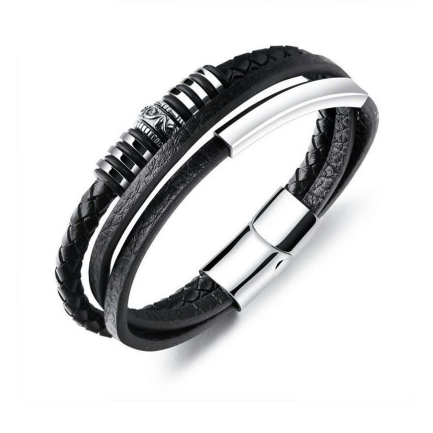 Foto de Pulsera triple de cuero con motivos en acero