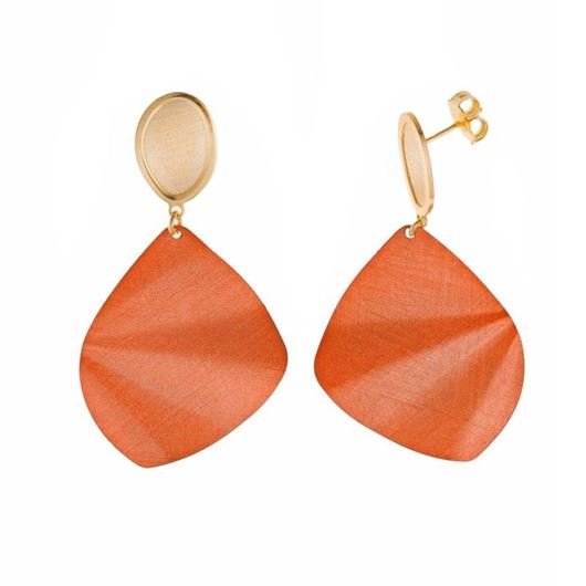 Foto de Pendientes de latón baño dorado óvalo esmalte teja