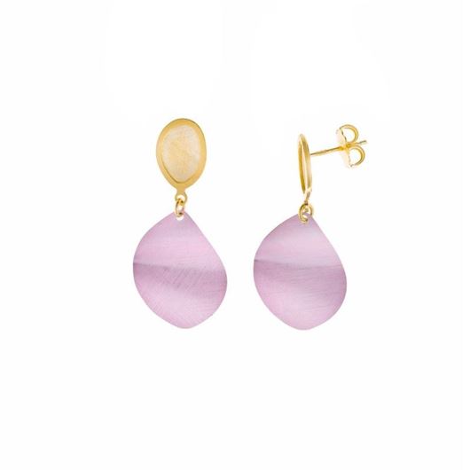 Foto de Pendientes de latón baño dorado óvalo esmalte malva