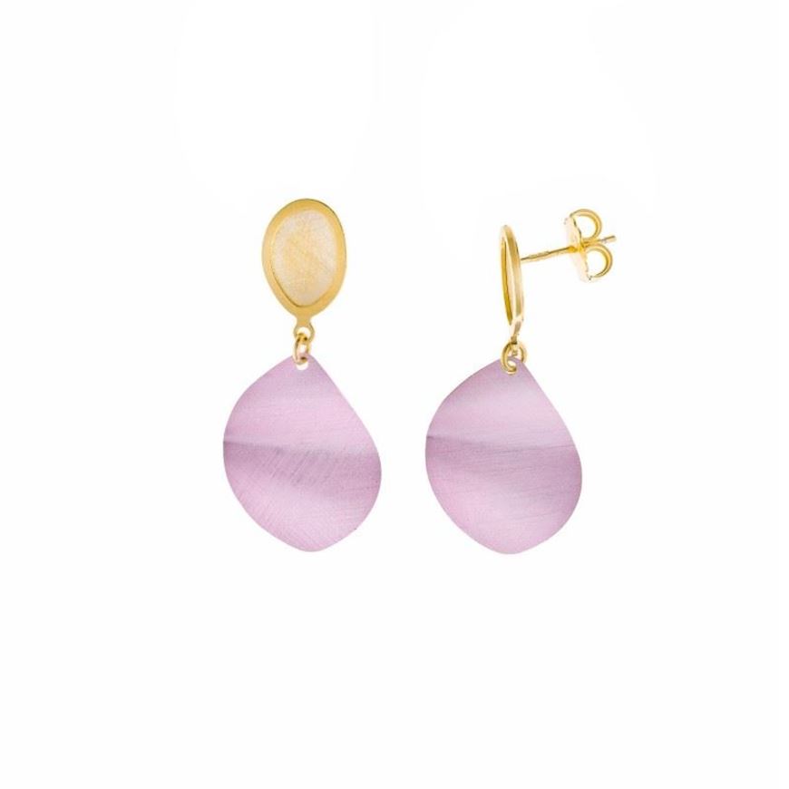 Foto de Pendientes de latón baño dorado óvalo esmalte malva