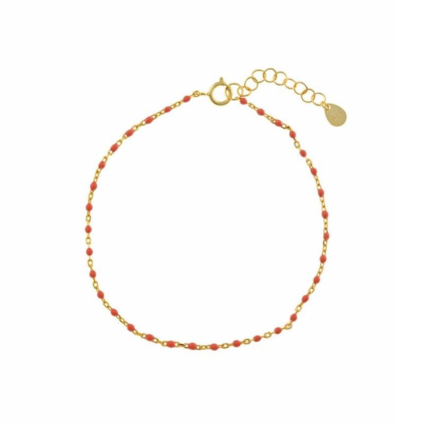 Foto de Pulsera plata baño oro con bolitas esmaltadas coral