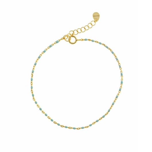 Picture of Pulsera plata baño oro con bolitas esmaltadas menta
