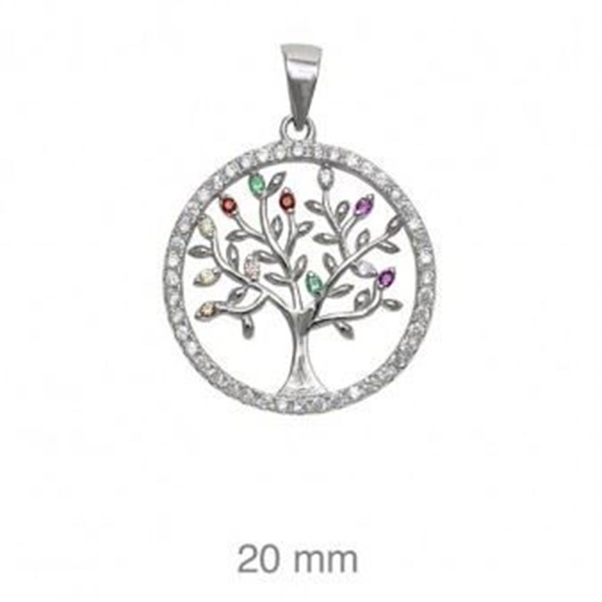 Foto de Colgante de plata baño de rodio Árbol de la vida circonitas de colores