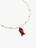 Foto de Collar cuentas de nacar y colgante pez de jaspe rojo