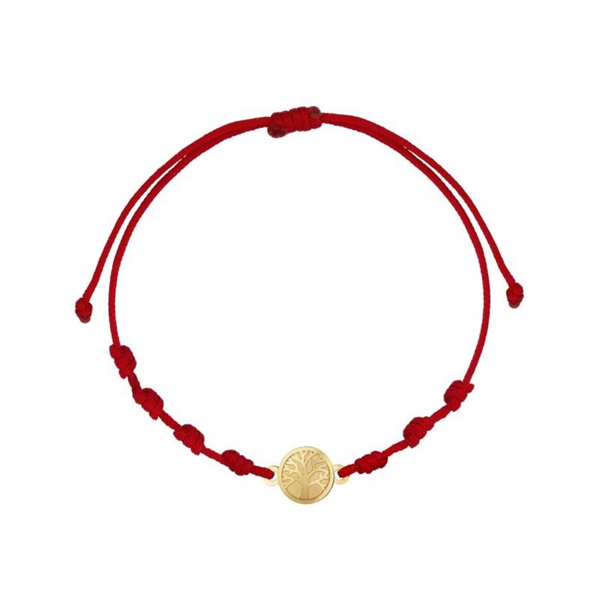 Foto de Pulsera 7 nudos nylon rojo Árbol de la vida en oro amarillo 18kt