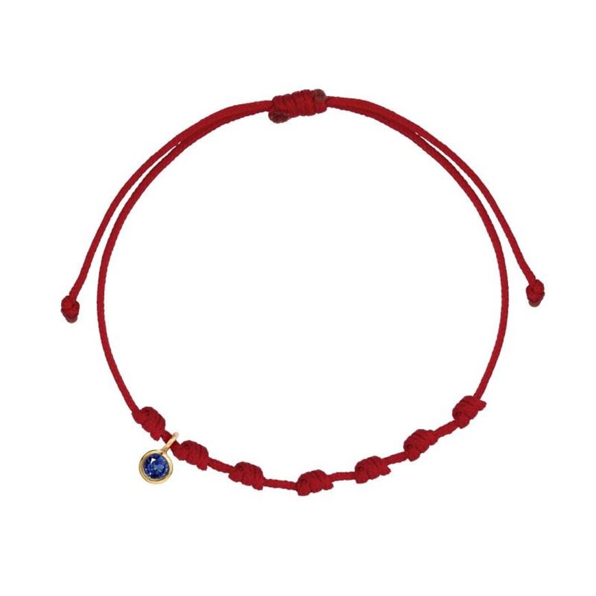 Foto de Pulsera 7 nudos nylon rojo Circonita azul zafiro en oro amarillo 18kt