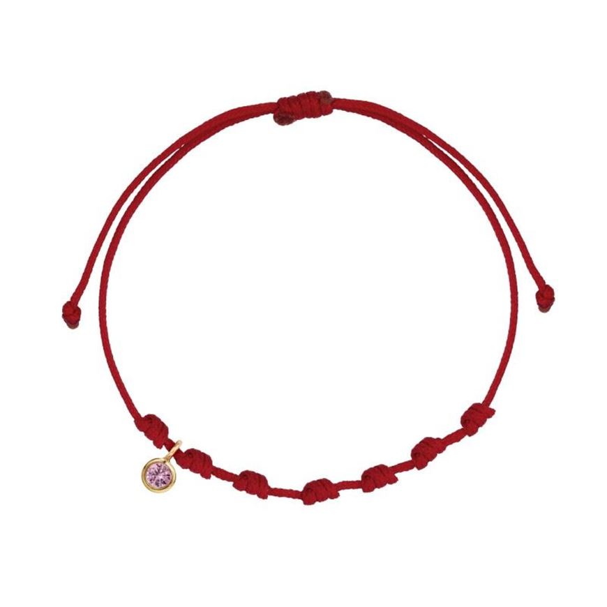 Foto de Pulsera 7 nudos nylon rojo Circonita rosa en oro amarillo 18kt