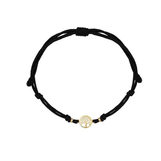 Foto de Pulsera 7 nudos nylon negro Árbol de la vida en oro amarillo 18kt