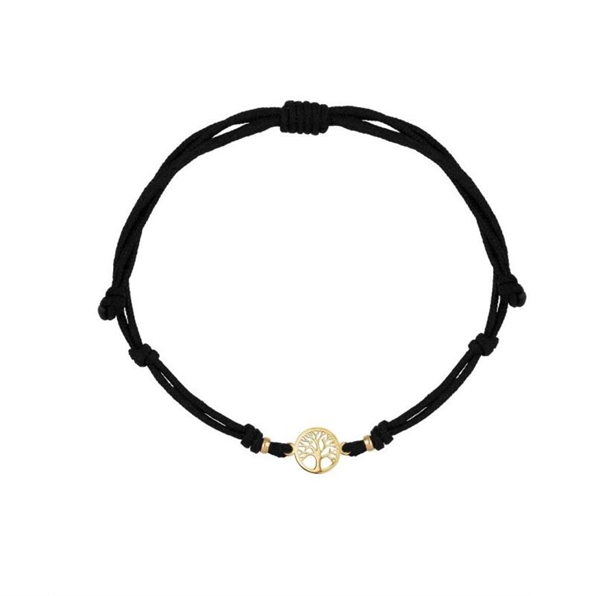 Foto de Pulsera 7 nudos nylon negro Árbol de la vida en oro amarillo 18kt