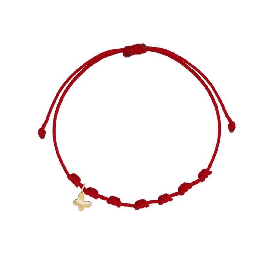 Foto de Pulsera 7 nudos nylon rojo Mariposa mini en oro amarillo 18kt
