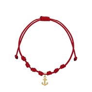 Foto de Pulsera 7 nudos nylon rojo Ancla de la suerte en oro amarillo 18kt
