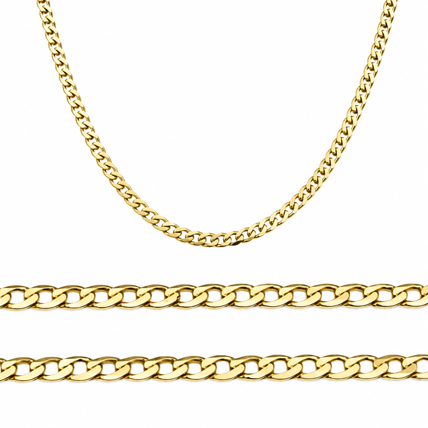 Foto de Cadena oro amarillo 18kt, eslabón barbado diamantado extraplano, grosor 1,55mm, longitud 50cm