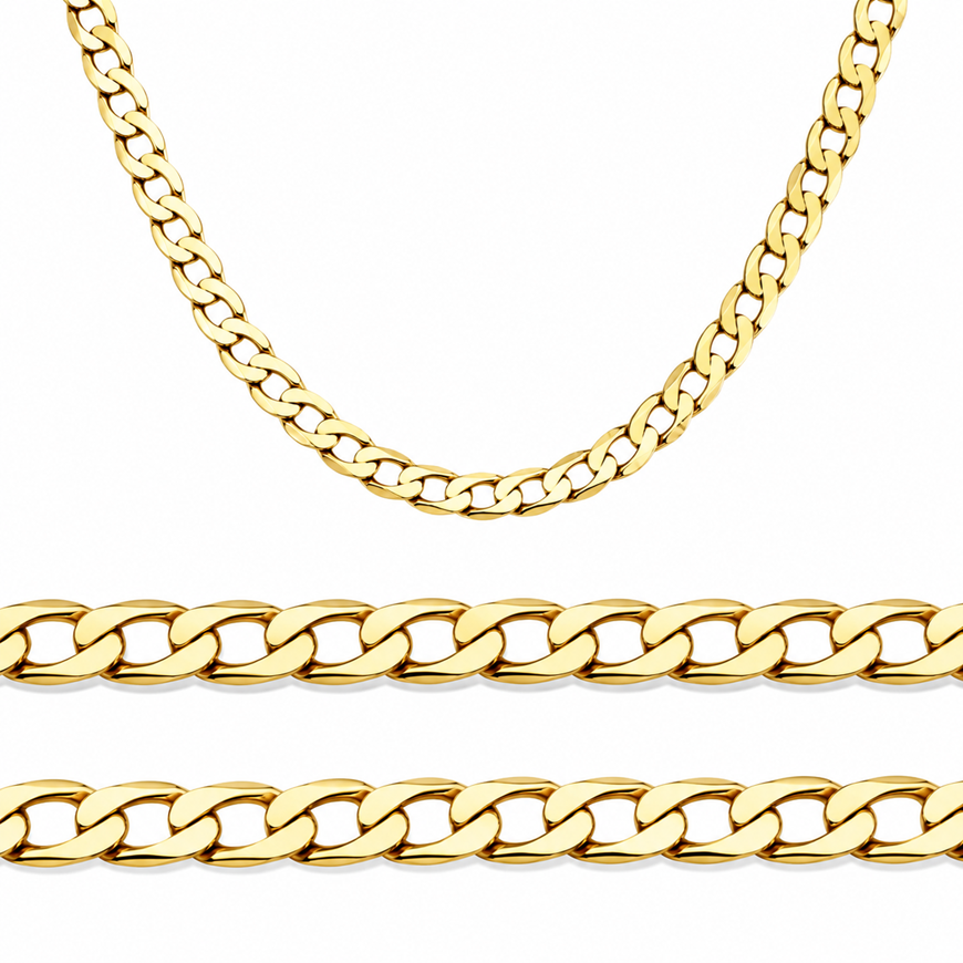 Foto de Cadena oro amarillo 18kt, eslabón barbado diamantado extraplano, grosor 1,90mm, longitud 45cm