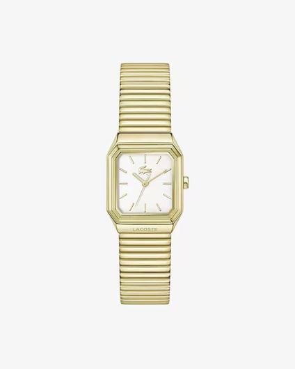 Foto de Reloj de acero dorado René para mujer con esfera blanca