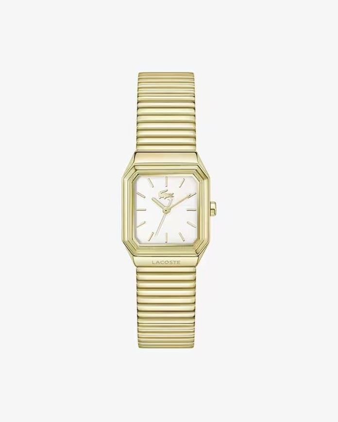 Foto de Reloj de acero dorado René para mujer con esfera blanca