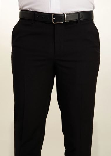 Foto de Pantalón de traje negro semi Slim-Fit de tiro bajo con cinturilla adaptable 