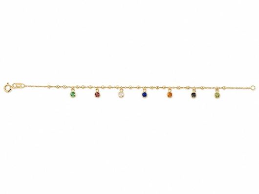 Picture of Pulsera oro amarillo 18kt, bolitas y chatones de circonitas multicolor 