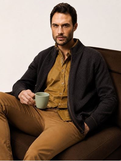 Foto de Jersey chaqueta con cremallera en punto marron y marino