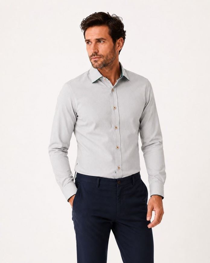 Foto de Camisa con bolsillo espiga Gris con detalles en verde