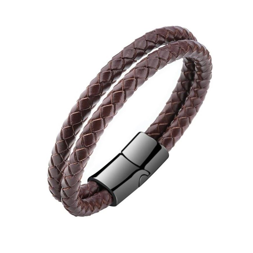 Foto de Pulsera doble de cuero marrón