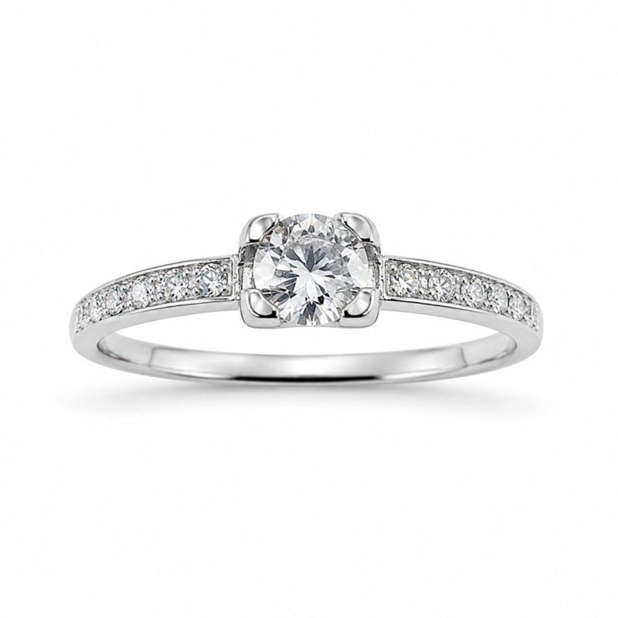 Foto de Anillo oro blanco 18 kt con diamante central 0,26 vsi