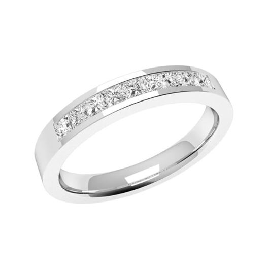 Foto de Media alianza carril en oro blanco 18kt y 9 diamantes en talla princesa 0,45ct, Color G, Pureza VS