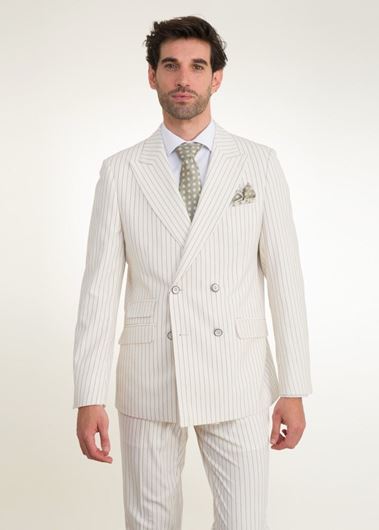 Picture of Traje cruzado slim fit blanco raya diplomática negra