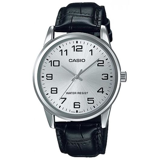 Foto de Reloj Casio analogico esfera plateada correa piel negra