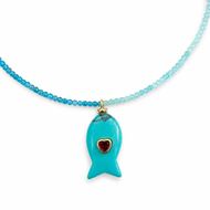 Foto de Collar cuentas bicolor de apatita y amazonita + colgante pez turquesa
