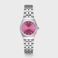 Foto de Mini reloj retro de los años 70, de acero, color fucsia y plateado