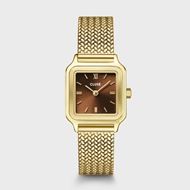 Foto de Reloj Gracieuse Petite de malla, color marrón y dorado