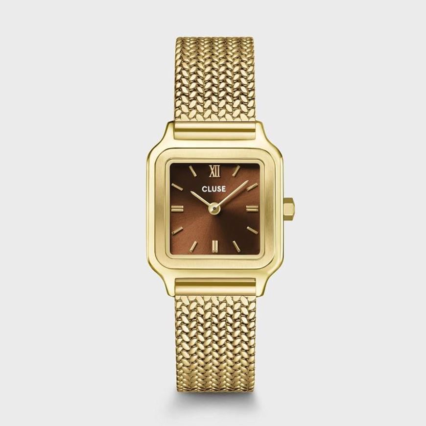 Foto de Reloj Gracieuse Petite de malla, color marrón y dorado