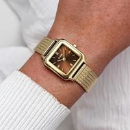 Foto de Reloj Gracieuse Petite de malla, color marrón y dorado