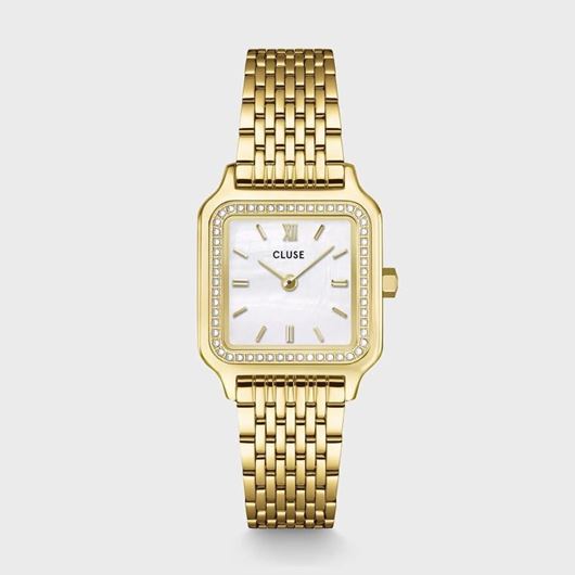 Foto de Reloj Gracieuse Petite de acero, perlas de cristal, color blanco y dorado