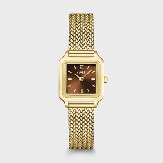 Foto de Mini reloj Gracieuse de malla, color marrón y dorado
