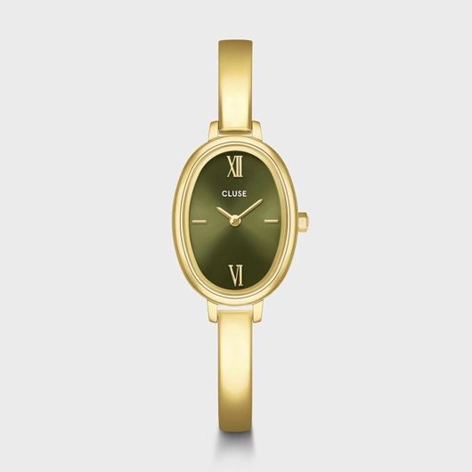 Foto de Reloj L'Ovale de acero, color oliva y dorado