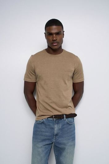 Foto de Camiseta de manga corta en punto tricotado beige oscuro