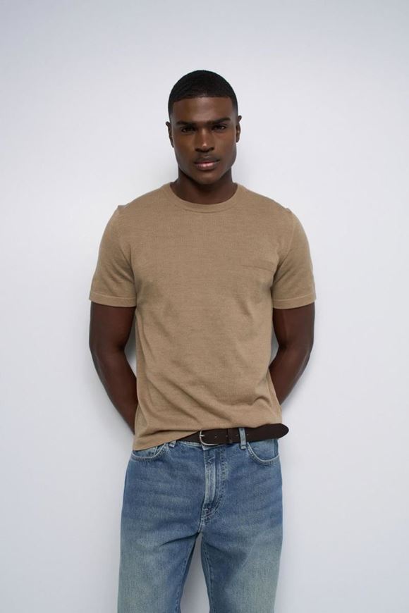 Foto de Camiseta de manga corta en punto tricotado beige oscuro