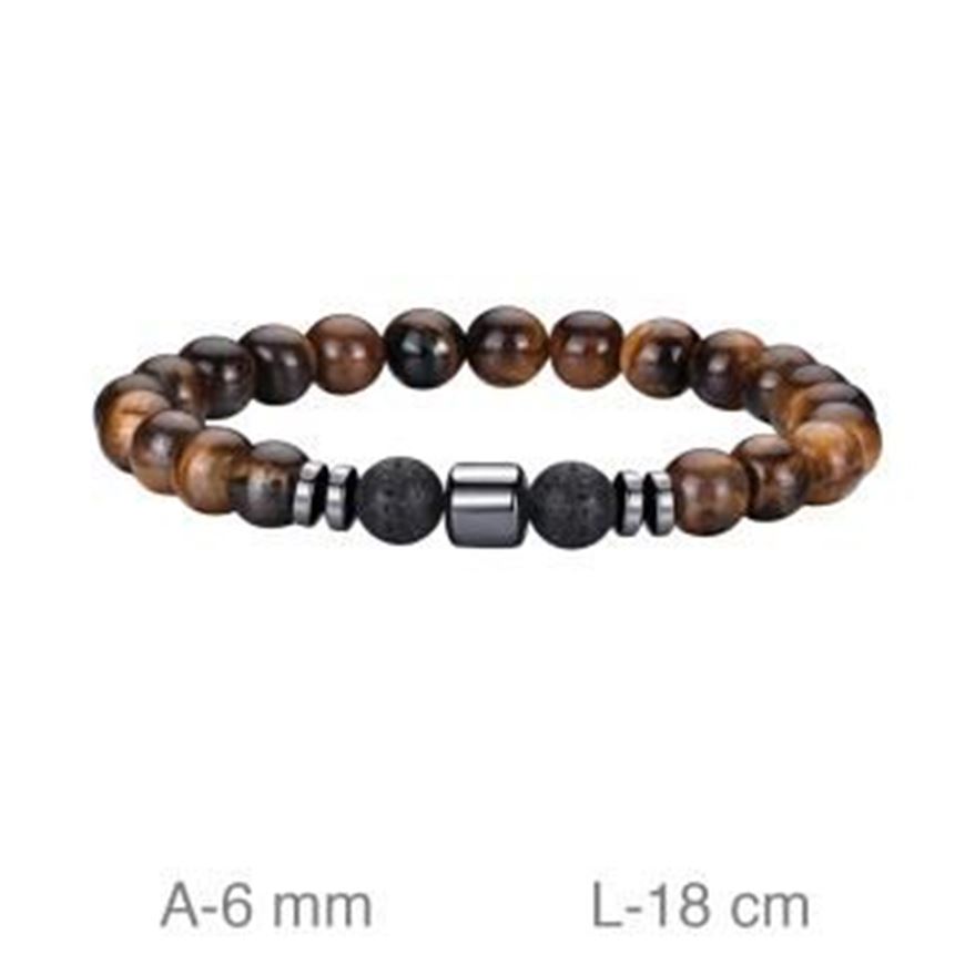 Foto de Pulsera acero con ojo de tigre y piedra volcánica 6mm