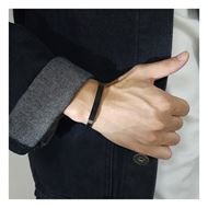 Foto de Pulsera de acero bicolor y cuero negro con placa 6mm