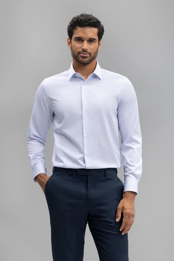 Foto de Camisa de vestir Slim Fit water repellent milrayas blanco/azul