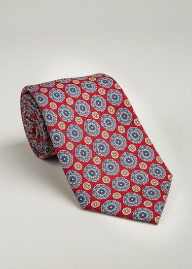 Picture of Corbata de seda estampado vintage rojo y azul