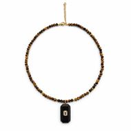 Foto de Collar cuentas de ojo de tigre y colgante facetado ónix